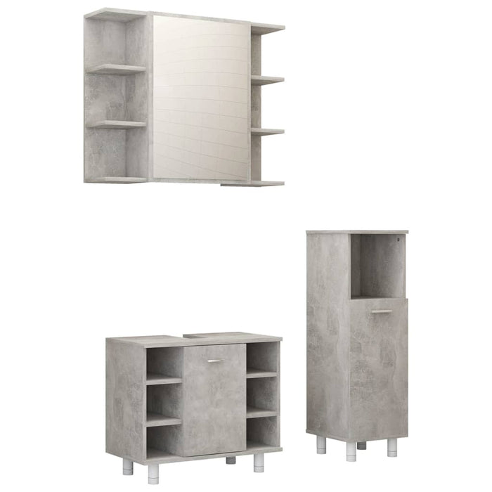 Set mobilier baie, 3 piece, gri beton, lemn prelucrat