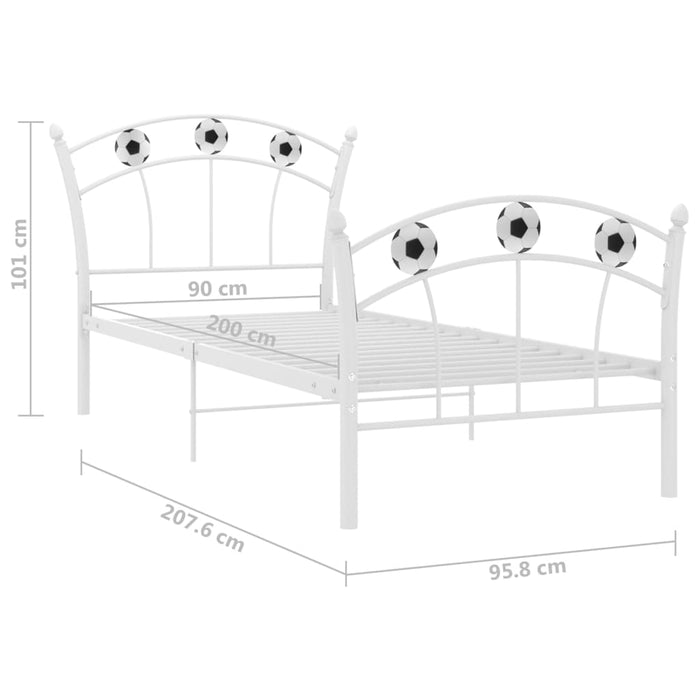 Cadru de pat, cu model de fotbal, alb, 90 x 200 cm, metal