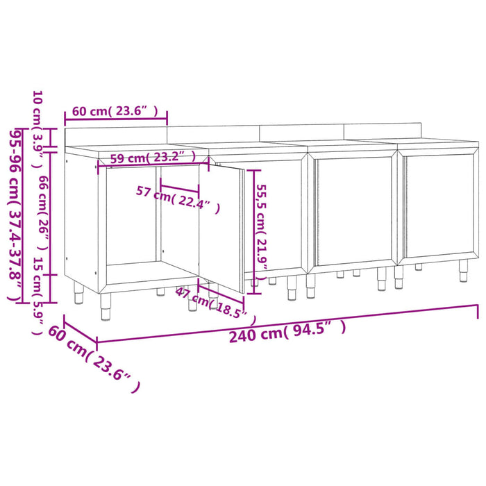 Dulap comercial blat de lucru 240x60x96 cm, oțel inoxidabil