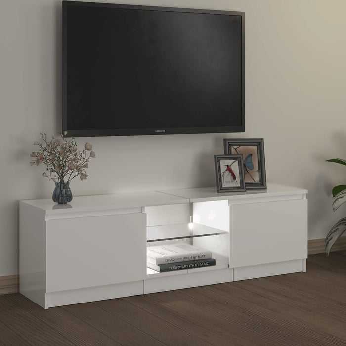 Comodă TV cu lumini LED, alb extralucios, 120x30x35,5 cm