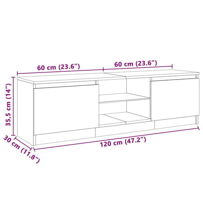 Comodă TV cu lumini LED, alb extralucios, 120x30x35,5 cm