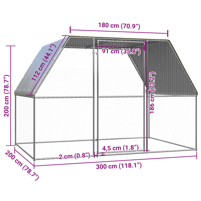 Coteț de păsări pentru exterior, 3x2x2 m, oțel galvanizat