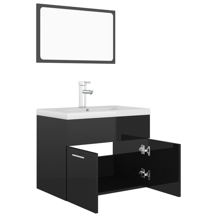 Set mobilier de baie, negru extralucios, lemn prelucrat