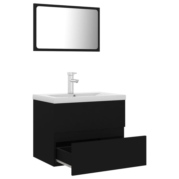 Set mobilier de baie, negru, lemn prelucrat