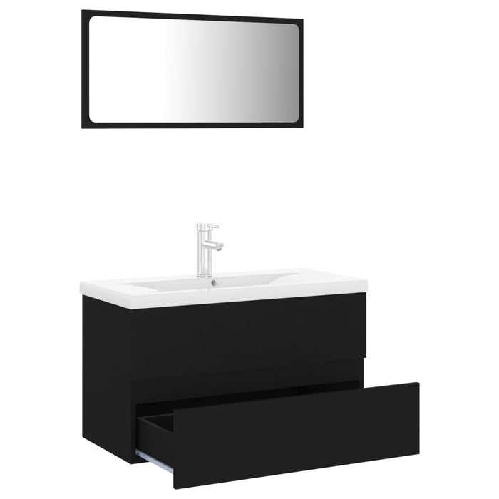 Set mobilier de baie, negru, lemn prelucrat