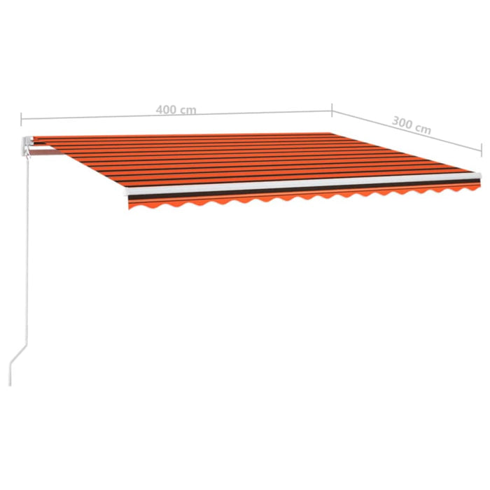 Copertină retractabilă manual, LED, portocaliu/maro, 400x300 cm