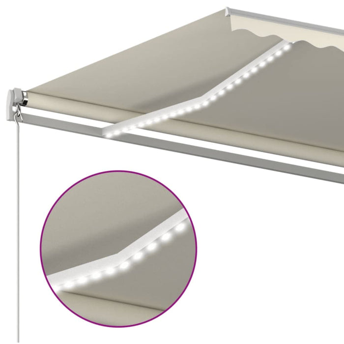 Copertină retractabilă manual cu LED, crem, 500x300 cm