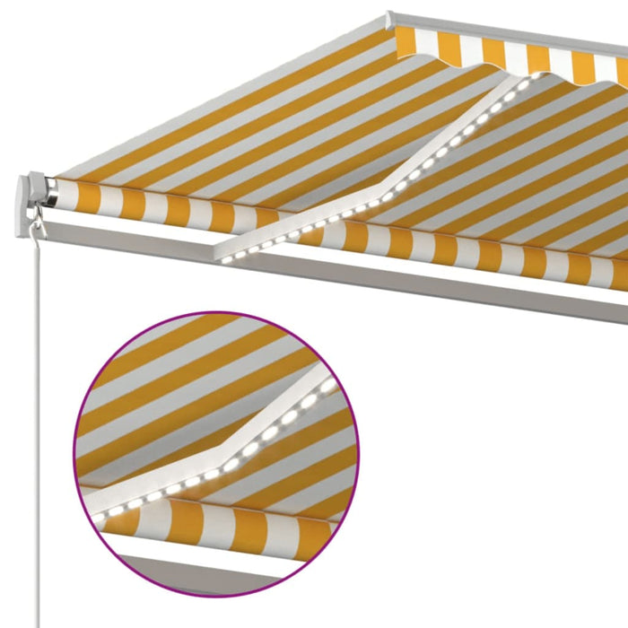 Copertină retractabilă manual cu LED, galben și alb, 500x300 cm