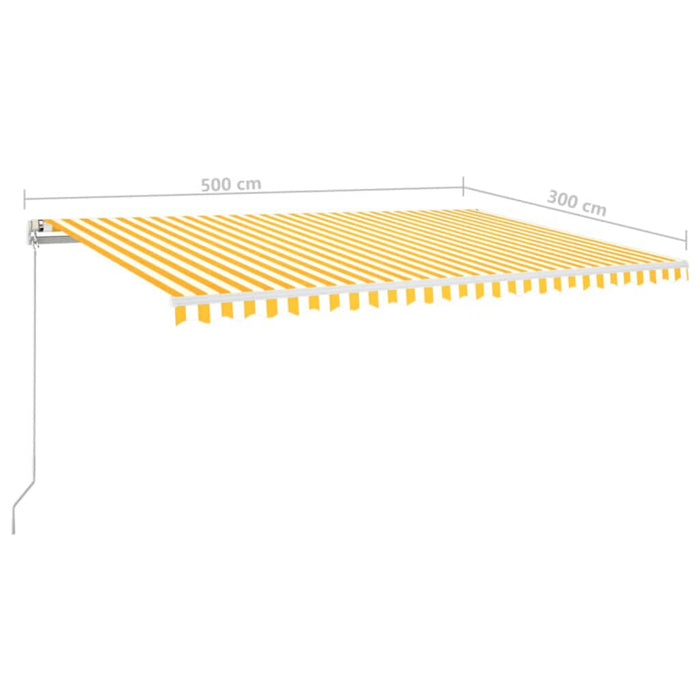 Copertină retractabilă manual cu LED, galben și alb, 500x300 cm