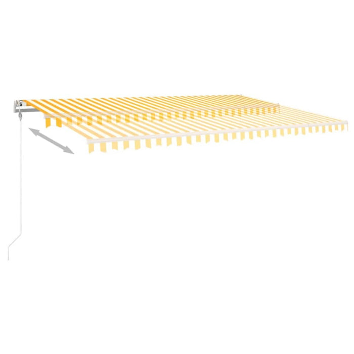 Copertină automată cu senzor vânt & LED, galben&alb, 500x300 cm