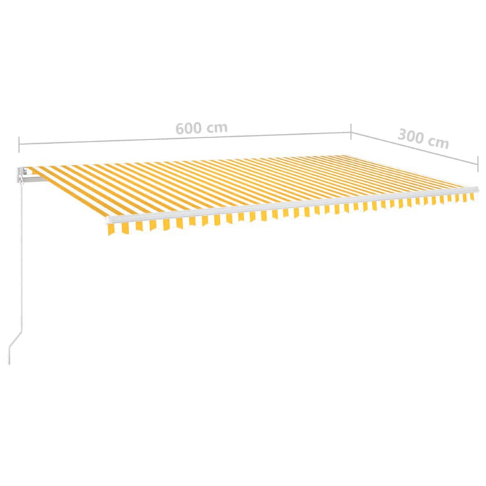 Copertină retractabilă manual cu LED, galben și alb, 600x300 cm