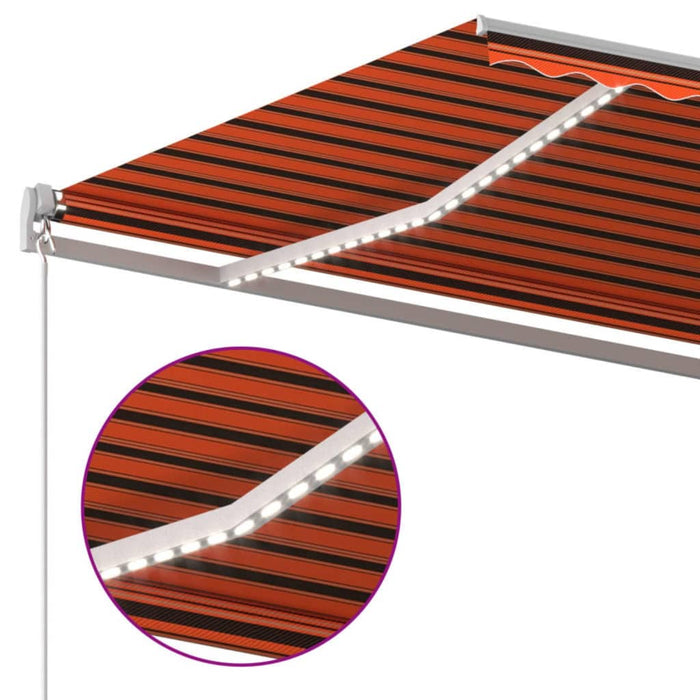 Copertină retractabilă manual, LED, portocaliu&maro, 600x300 cm