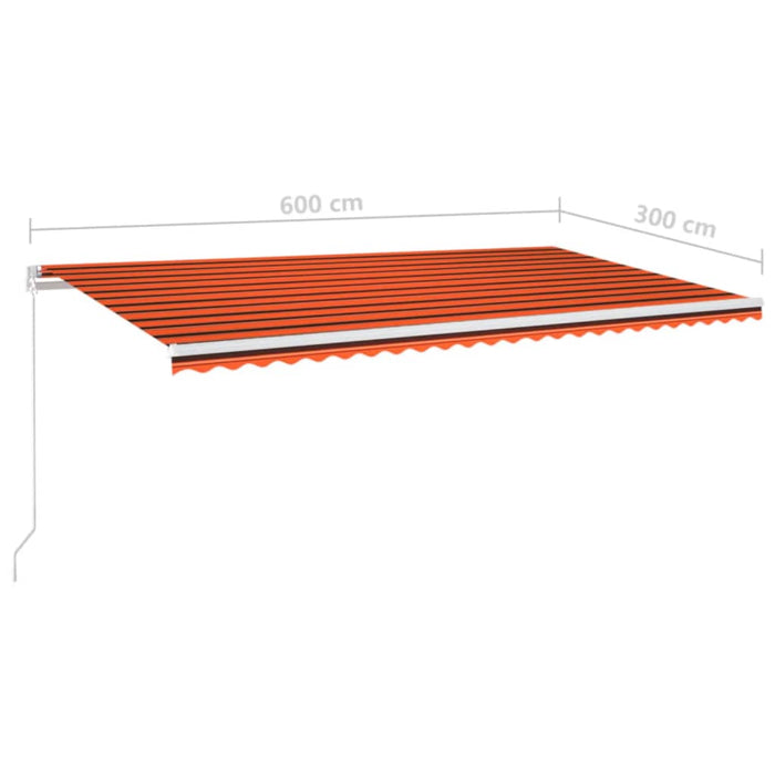 Copertină retractabilă manual, LED, portocaliu&maro, 600x300 cm