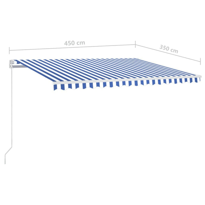 Copertină retractabilă manual cu LED, albastru/alb, 450x350 cm