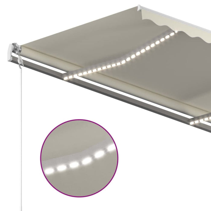 Copertină retractabilă manual cu LED, crem, 450x350 cm