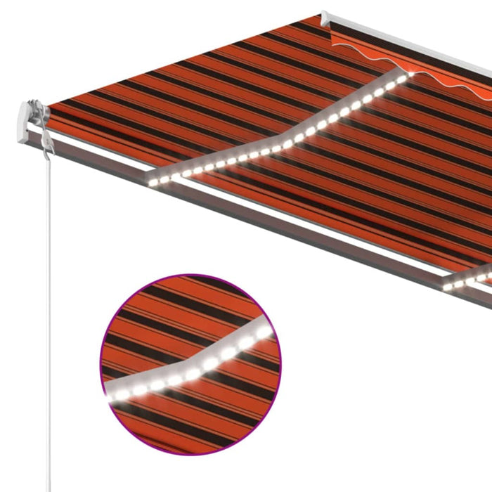 Copertină retractabilă manual,LED, portocaliu/ maro, 450x350 cm