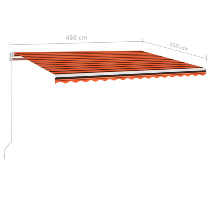 Copertină retractabilă manual,LED, portocaliu/ maro, 450x350 cm