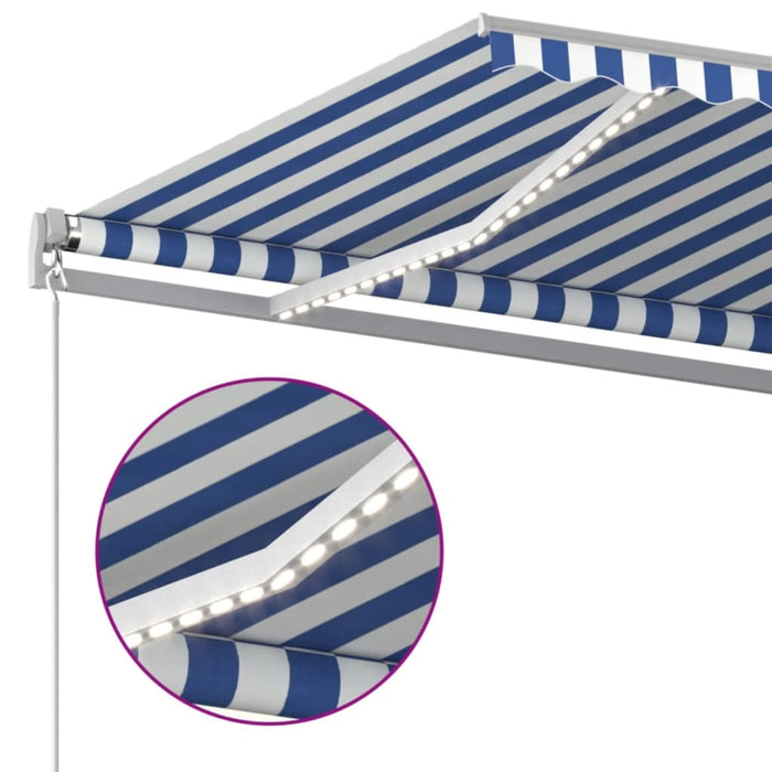 Copertină retractabilă manual cu LED, albastru&alb, 500x350 cm