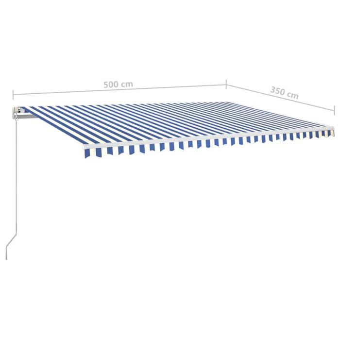 Copertină retractabilă manual cu LED, albastru&alb, 500x350 cm