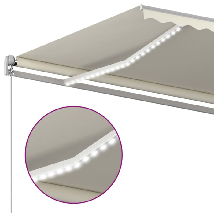 Copertină retractabilă manual cu LED, crem, 500x350 cm