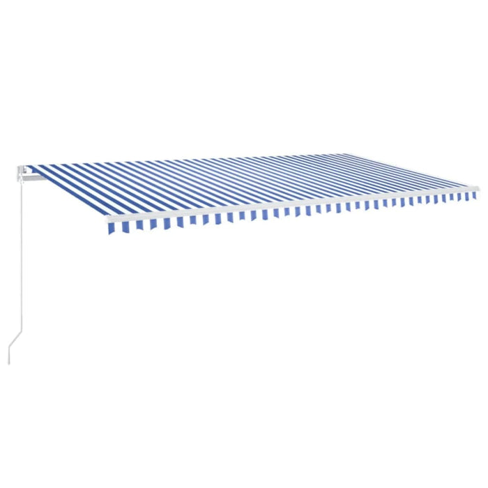 Copertină retractabilă manual LED, albastru și alb, 600x350 cm