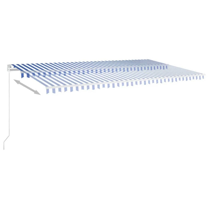 Copertină retractabilă manual LED, albastru și alb, 600x350 cm