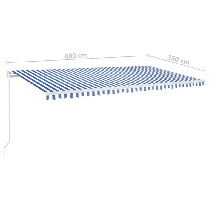 Copertină retractabilă manual LED, albastru și alb, 600x350 cm