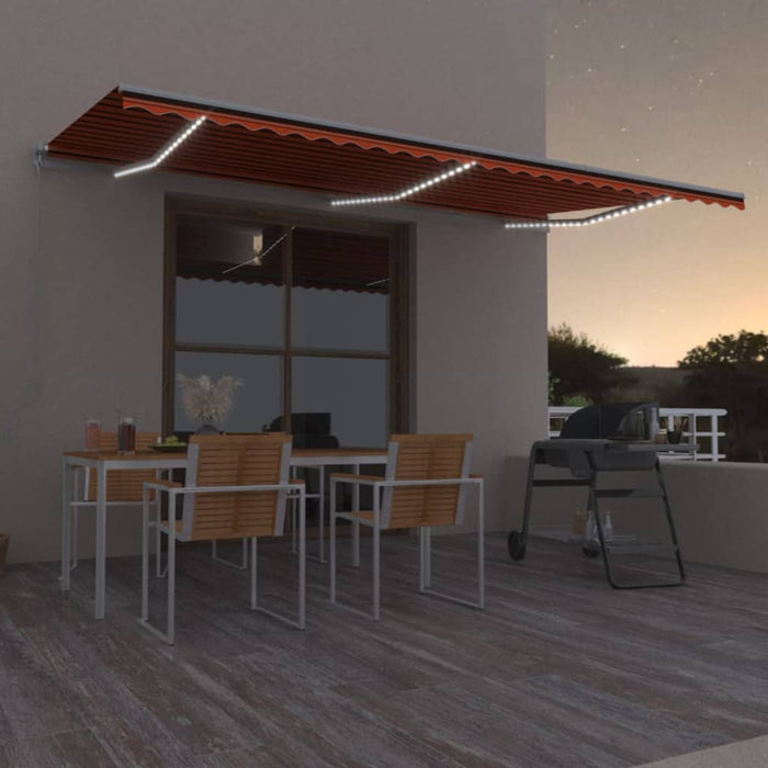 Copertină retractabilă manual, LED, portocaliu/maro, 600x350 cm