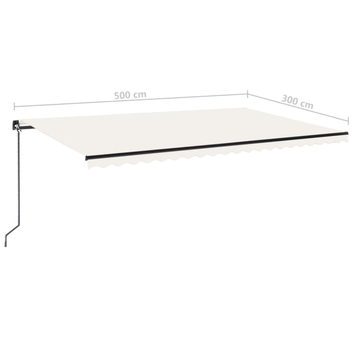 Copertină retractabilă manual cu LED, crem, 500x300 cm