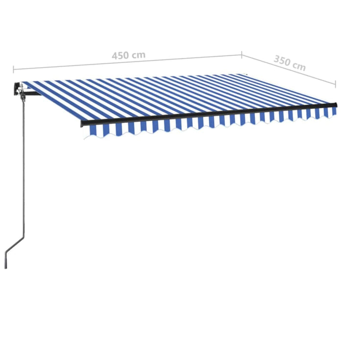 Copertină manuală cu LED, albastru și alb, 450x350 cm