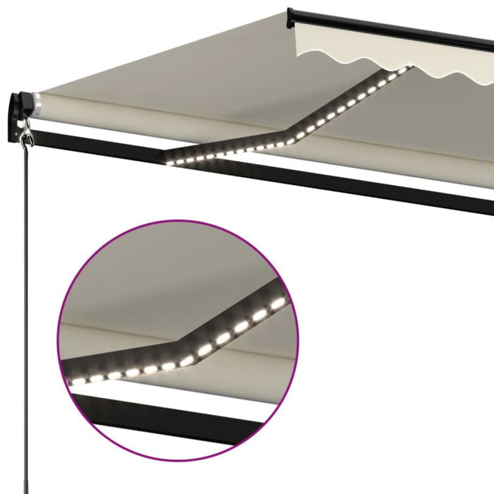 Copertină retractabilă manual cu LED, crem, 450x350 cm