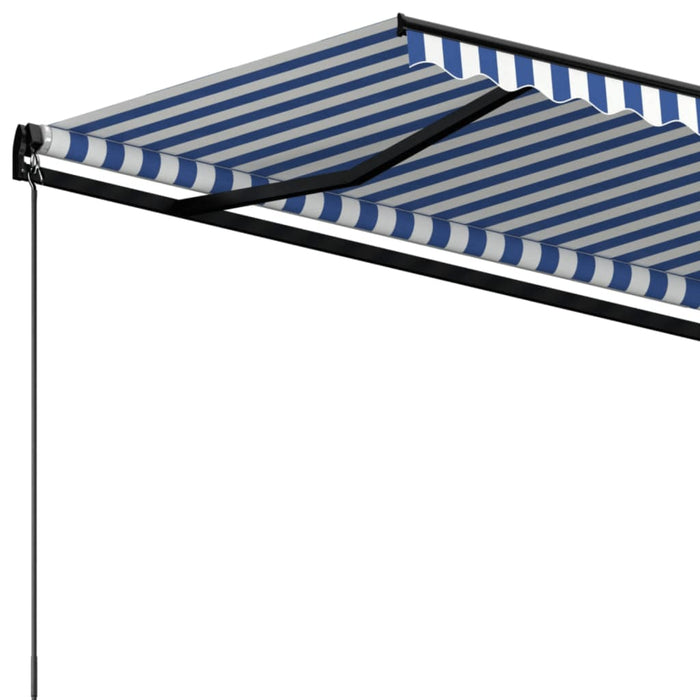 Copertină retractabilă manual, albastru și alb, 500x350 cm