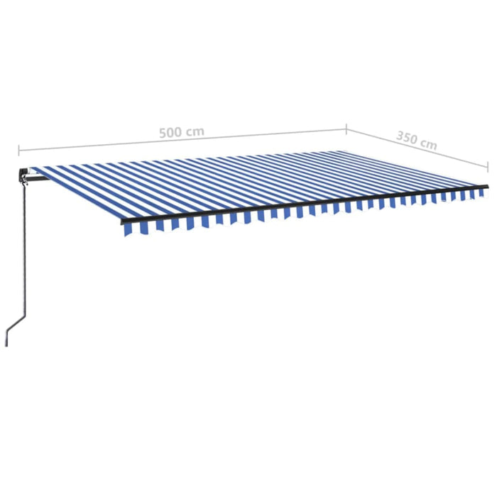 Copertină retractabilă manual, albastru și alb, 500x350 cm