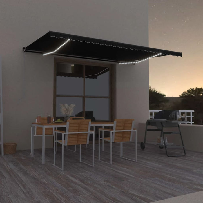 Copertină retractabilă manual cu LED, antracit, 500x350 cm