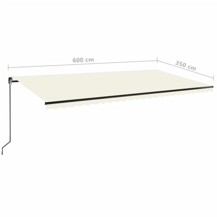 Copertină retractabilă manual cu LED, crem, 600x350 cm