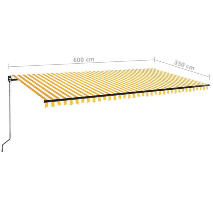 Copertină retractabilă manual cu LED, galben și alb, 600x350 cm