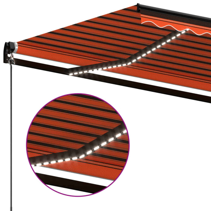 Copertină retractabilă manual, LED, portocaliu/maro, 600x350 cm