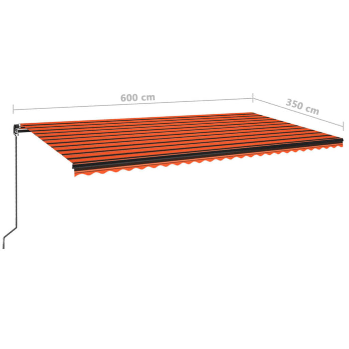 Copertină retractabilă manual, LED, portocaliu/maro, 600x350 cm