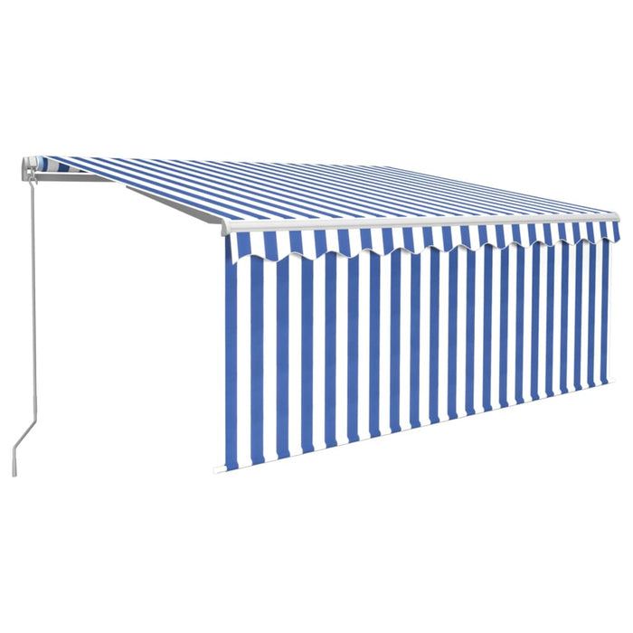 Copertină retractabilă manual cu stor, albastru & alb, 3x2,5 m