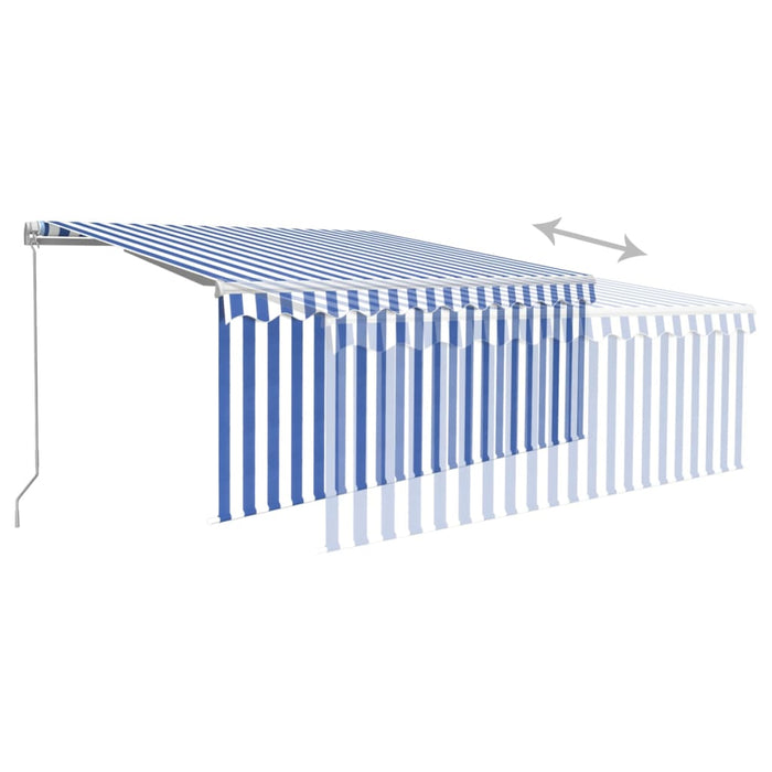 Copertină retractabilă manual cu stor, albastru & alb, 3x2,5 m