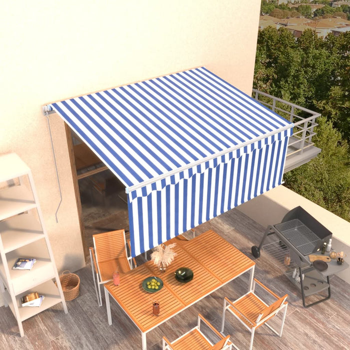 Copertină retractabilă manual cu stor, albastru & alb, 3x2,5 m