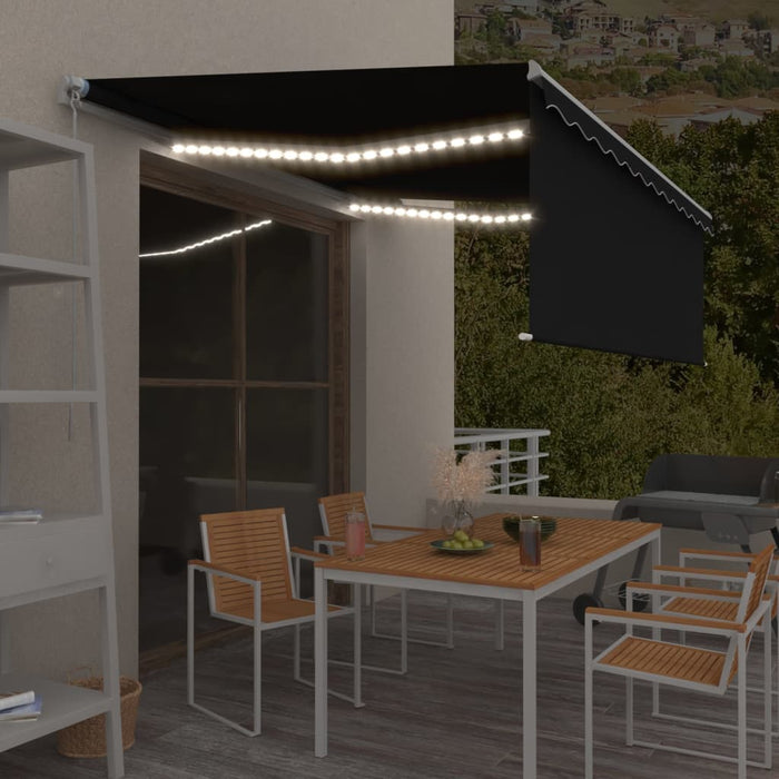 Copertină retractabilă manual cu stor & LED, antracit, 4x3 m