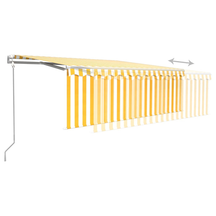 Copertină retractabilă automat cu stor, galben&alb, 4x3 m