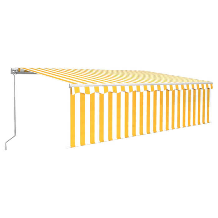 Copertină retractabilă manual cu stor&LED, galben&alb, 5x3 m