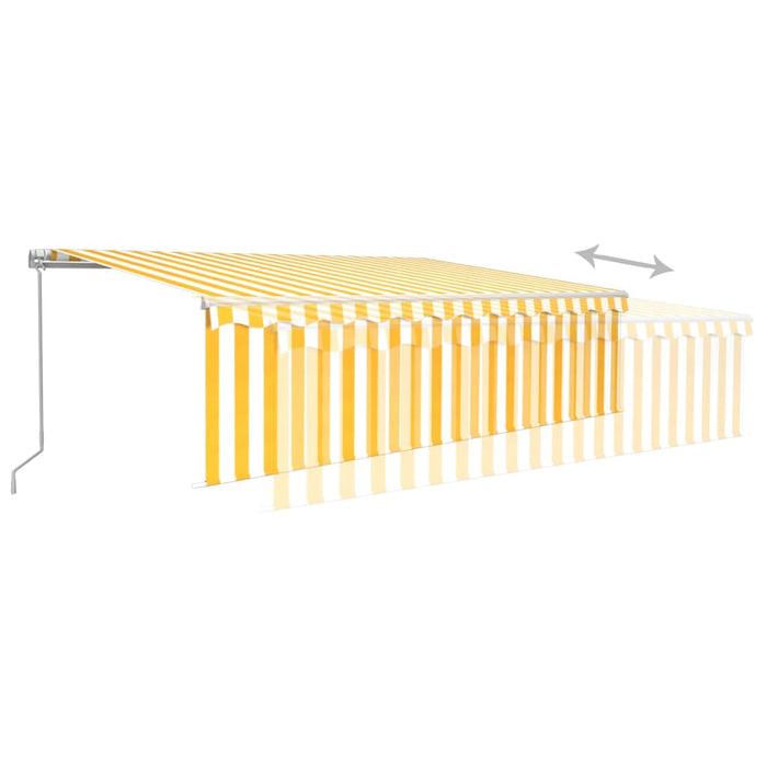 Copertină retractabilă manual cu stor&LED, galben&alb, 5x3 m