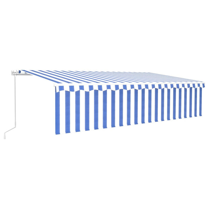 Copertină retractabilă manual cu stor, albastru&alb, 6x3m