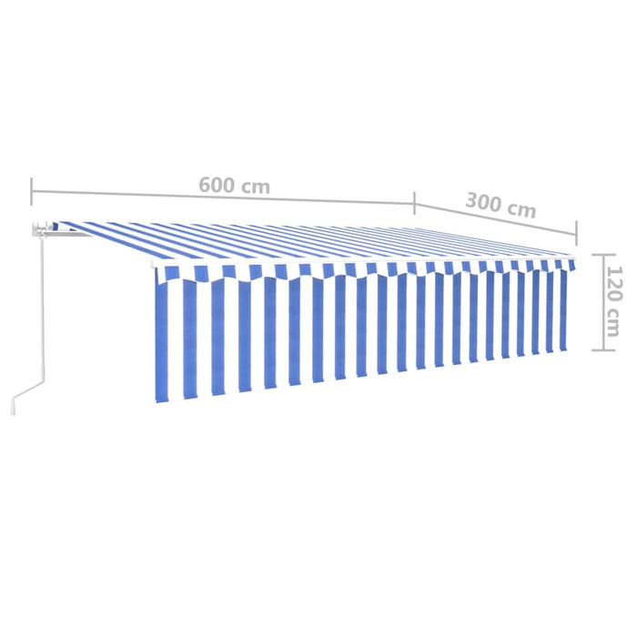 Copertină retractabilă manual cu stor, albastru&alb, 6x3m