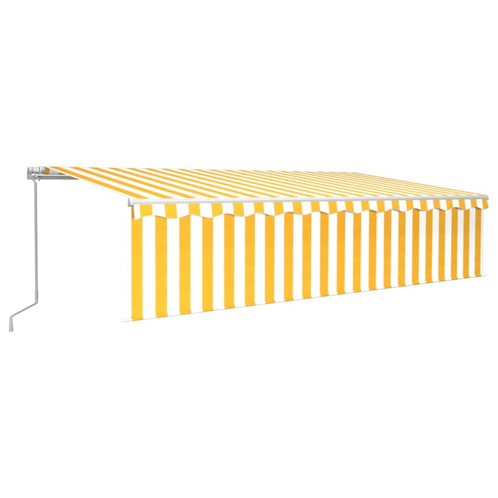 Copertină retractabilă manual cu stor, galben&alb, 6x3 m