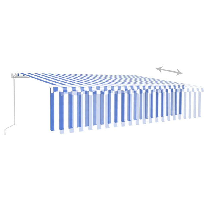 Copertină retractabilă manual cu stor&LED, albastru&alb, 6x3 m