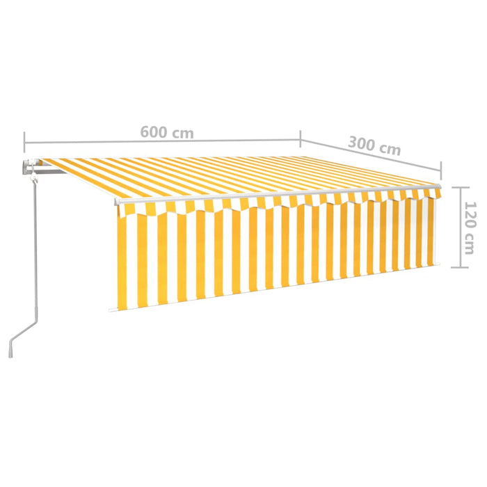 Copertină retractabilă automat cu stor, galben&alb, 6x3 m